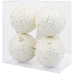 Pack of 4 Leaf Embossed Baubles White - Mistletoe Cottage - Wilko - thumbnail 3