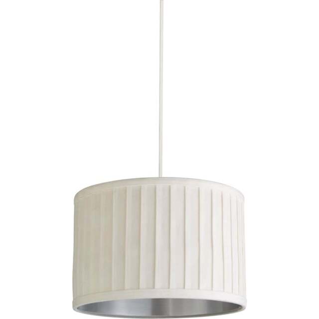 Lighting Collection Ivory Metallic Silver Inner Pleated Velvet Shade - Size: 24 x 40 x 40cm - White - Wilko - image 1