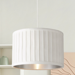 Lighting Collection Ivory Metallic Silver Inner Pleated Velvet Shade - Size: 24 x 40 x 40cm - White - Wilko - thumbnail 3