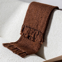 Hoem Morni Chestnut Woven Tasselled Throw 130 x 180cm - Size: 180 x 130cm - Brown - Wilko - thumbnail 3