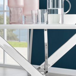Furniturebox Arona Cesano 6 Seater Round Dining Set White Gloss Chrome and Grey - Wilko - thumbnail 6