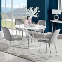 Furniturebox Arona Cesano 6 Seater Round Dining Set White Gloss Chrome and Grey - Wilko - thumbnail 1