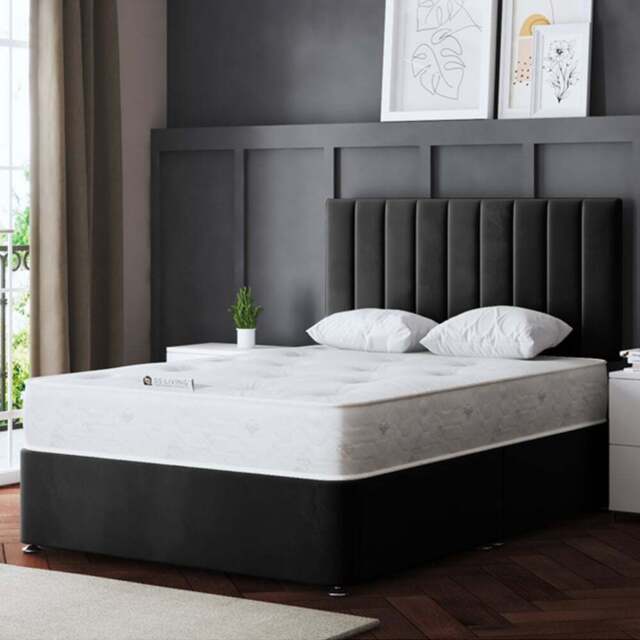 DS Living Amelia Super King Size Black Upholstered Panel Divan Bed with 2 Drawer - Wilko - image 1