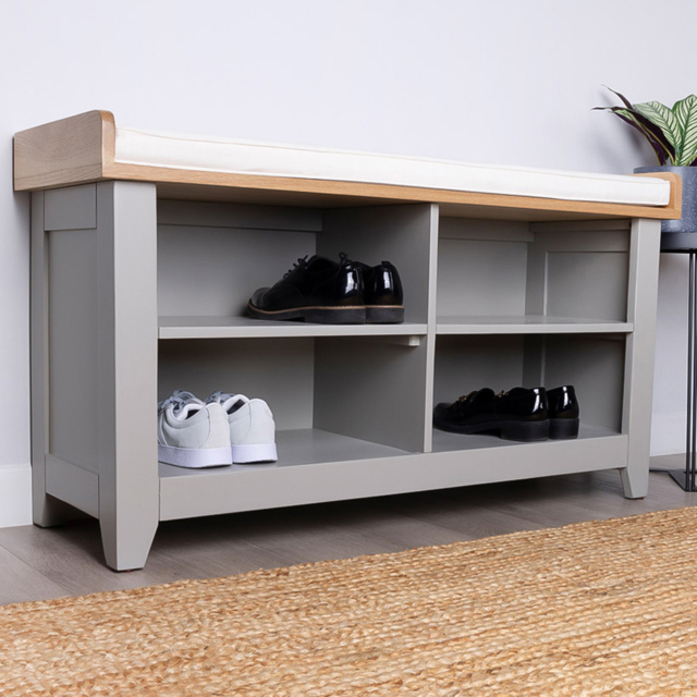 Charles Bentley Charnwood Grey Hallway Bench with Shoe Tidy - Size: 36 x 110 x 60cm - Wilko - image 1