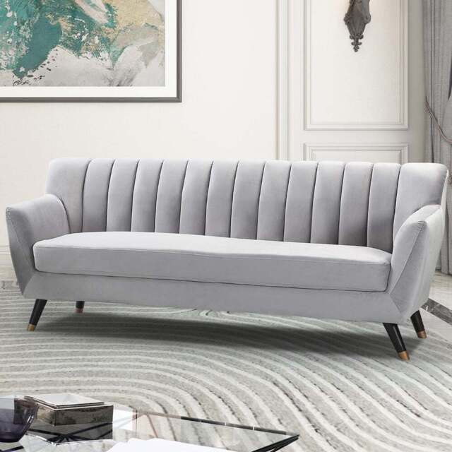 Morgan 3 Seater Grey Plush Velvet Sofa - Artemis Home - Wilko - image 1