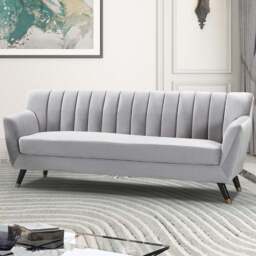 Morgan 3 Seater Grey Plush Velvet Sofa - Artemis Home - Wilko - thumbnail 1