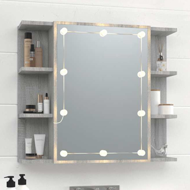 vidaXL Single Door 6 Shelf Grey Sonoma Wall Mounted Mirrored Bathroom Cabinet with LED - Size: 60 x 70 x 16.5cm - Wilko - image 1