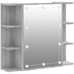 vidaXL Single Door 6 Shelf Grey Sonoma Wall Mounted Mirrored Bathroom Cabinet with LED - Size: 60 x 70 x 16.5cm - Wilko - thumbnail 3