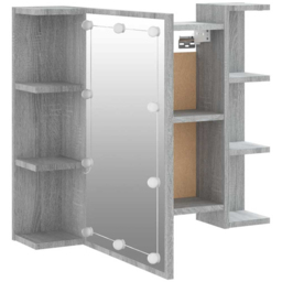 vidaXL Single Door 6 Shelf Grey Sonoma Wall Mounted Mirrored Bathroom Cabinet with LED - Size: 60 x 70 x 16.5cm - Wilko - thumbnail 4