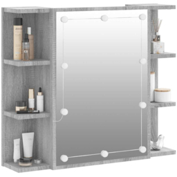 vidaXL Single Door 6 Shelf Grey Sonoma Wall Mounted Mirrored Bathroom Cabinet with LED - Size: 60 x 70 x 16.5cm - Wilko - thumbnail 6
