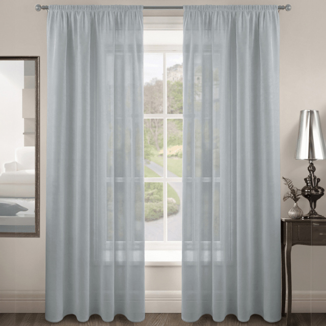 Velosso Riva Plain Silver Slot Top Voile Panel Curtain 150 x 122cm - Size: W 150 x D 122cm - Wilko - image 1