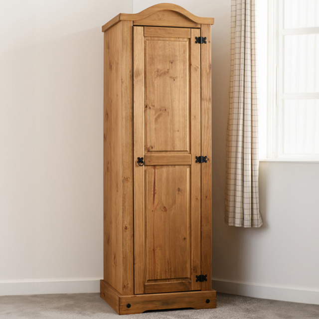 Seconique Corona Single Door Distressed Waxed Pine Wardrobe - Brown - Wilko - image 1