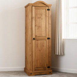 Seconique Corona Single Door Distressed Waxed Pine Wardrobe - Brown - Wilko - thumbnail 1