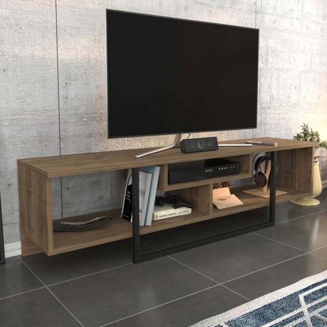Decorotika Asal 3 Shelf Walnut and Black Modern TV Unit - Size: 40 x 150 x 35.2cm - Multi - Wilko - image 1