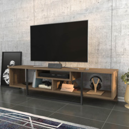 Decorotika Asal 3 Shelf Walnut and Black Modern TV Unit - Size: 40 x 150 x 35.2cm - Multi - Wilko - thumbnail 6