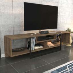 Decorotika Asal 3 Shelf Walnut and Black Modern TV Unit - Size: 40 x 150 x 35.2cm - Multi - Wilko