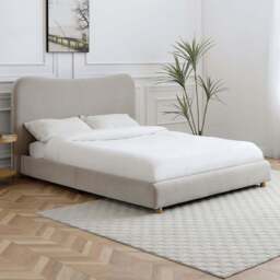 Myla Double Natural Chenille Upholstered Bed Frame with Headboard - Kyoto Futons - Wilko