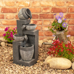 ValueLights Stacking Pots Fountain Solar Powered LED Water Feature - Size: 49.5 x 18 x 19cm - Grey - Wilko - thumbnail 4