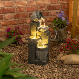 ValueLights Stacking Pots Fountain Solar Powered LED Water Feature - Size: 49.5 x 18 x 19cm - Grey - Wilko - thumbnail 3