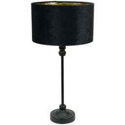 ValueLights Maggie Black Candlestick LED Table Lamp with Black and Gold Lamp Shade - Size: 50 x 25 x 25cm - Wilko