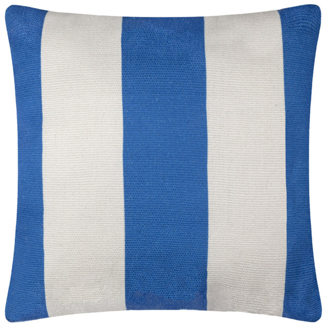 furn. Deck Stripe White and Blue Woven Polyester Filled Outdoor Cushion 59 x 59cm - Wilko - image 1