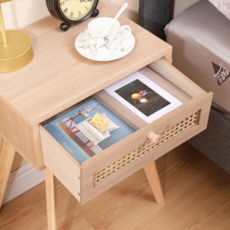 FurnitureHMD Single Drawer Natural Rattan Weaving Side Table with Pine Wood Legs - Size: 54.5 x 40 x 30cm - Wilko - thumbnail 7