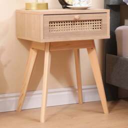 FurnitureHMD Single Drawer Natural Rattan Weaving Side Table with Pine Wood Legs - Size: 54.5 x 40 x 30cm - Wilko