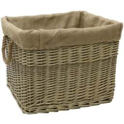 JVL Willow Antique Wash Log Basket with Rope Handles 38 x 50 x 42cm - Size: 50 x 42 x 38cm - Multi - JVL Homewares - Wilko