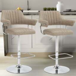 Shankar Cortez Mink Leather Bar Stool Set of 2 - Cream - Wilko