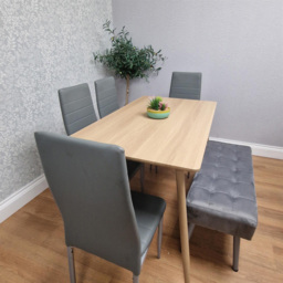 Kosy Koala 4 Seater Faux Leather Wooden Dining Set with Bench Grey - Beige - Wilko - thumbnail 6