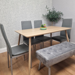 Kosy Koala 4 Seater Faux Leather Wooden Dining Set with Bench Grey - Beige - Wilko - thumbnail 7