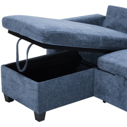 Living and Home 3 Seater Blue Chenille L-Shaped Sofa Bed with Storage Chaise - Wilko - thumbnail 7