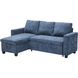 Living and Home 3 Seater Blue Chenille L-Shaped Sofa Bed with Storage Chaise - Wilko - thumbnail 3