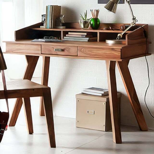 Brooklyn Hana Single Drawer 3 Shelf Sheesham Study Desk Set of 2 - Brown - Wilko - image 1