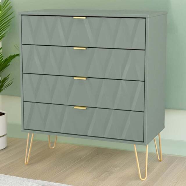 Crowndale Diamond 4 Drawer Reed Green Chest of Drawers Ready Assembled - Wilko - image 1