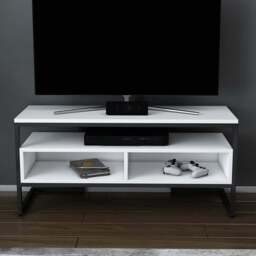 Decorotika Merrion 3 Shelf Black and White TV Unit - Size: 51 x 111 x 35cm - Multi - Wilko - thumbnail 1