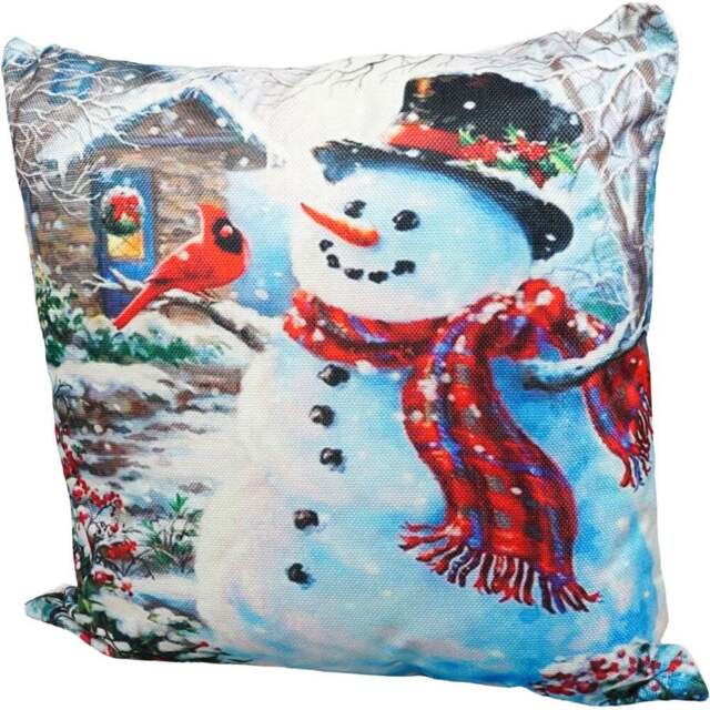 Xmas Haus Festive Snowman and Robin Christmas Cushion 45 x 45cm - Size: 450 x 450 x 150cm - White - Wilko - image 1