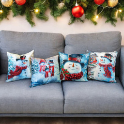 Xmas Haus Festive Snowman and Robin Christmas Cushion 45 x 45cm - Size: 450 x 450 x 150cm - White - Wilko - thumbnail 5