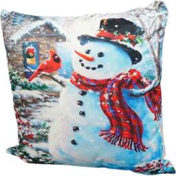 Xmas Haus Festive Snowman and Robin Christmas Cushion 45 x 45cm - Size: 450 x 450 x 150cm - White - Wilko