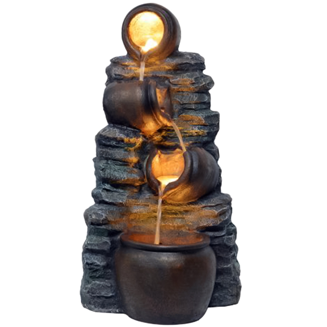 Tranquillity Mini 4 Pots LED Solar Water Feature - Size: 72 x 35 x 35cm - Grey - Wilko - image 1