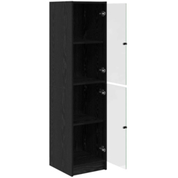 vidaXL 2 Glass Door 4 Shelf Black Oak Slim Highboard - Size: 142 x 35 x 37cm - Wilko - thumbnail 6