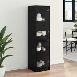 vidaXL 2 Glass Door 4 Shelf Black Oak Slim Highboard - Size: 142 x 35 x 37cm - Wilko