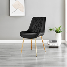 Furniturebox Cesano Set of 2 Black and Gold Velvet Dining Chair - Wilko - thumbnail 7