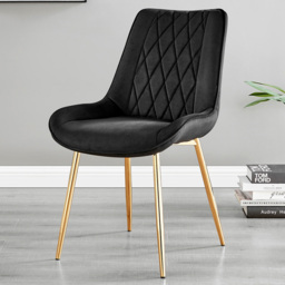 Furniturebox Cesano Set of 2 Black and Gold Velvet Dining Chair - Wilko - thumbnail 1