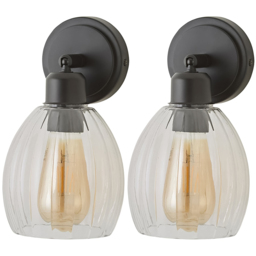 ValueLights Cheltenham Ribbed Shade Matte Black Adjustable Wall Spotlights with Bulbs 2 Pack - Size: 25 x 13.5 x 13.5cm - Wilko