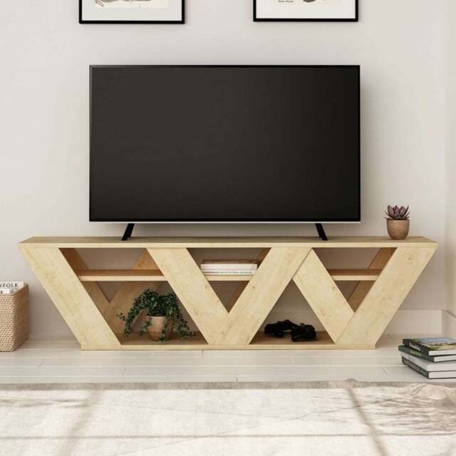 Decortie Ralla Oak TV Stand with Shelves - Cream - Wilko - image 1