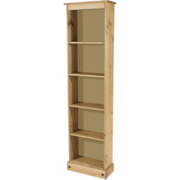 Corona 5 Shelf Antique Wax Finish Tall Narrow Bookcase - Brown - Wilko - thumbnail 3