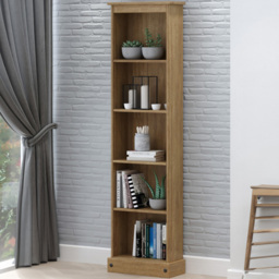 Corona 5 Shelf Antique Wax Finish Tall Narrow Bookcase - Brown - Wilko