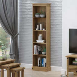 Corona 5 Shelf Antique Wax Finish Tall Narrow Bookcase - Brown - Wilko - thumbnail 4