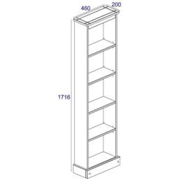 Corona 5 Shelf Antique Wax Finish Tall Narrow Bookcase - Brown - Wilko - thumbnail 6